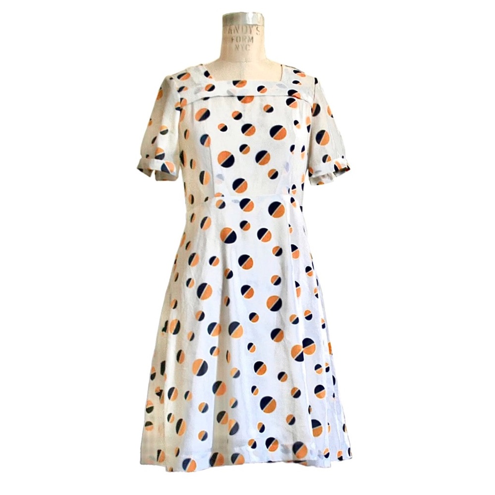 Vintage 1950 Square Neck Half-moon White Midi Dress